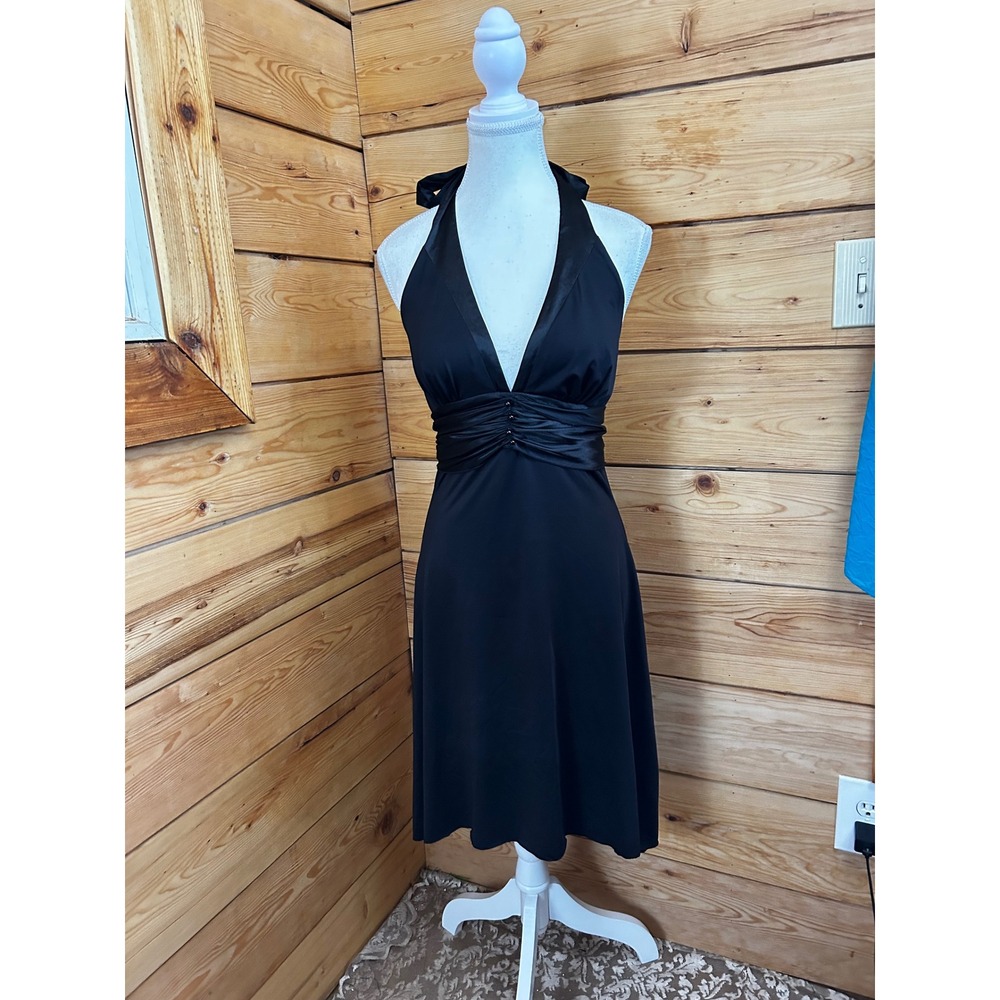 APNY Women Black Halter Neck Ruched Waist Cocktail Dress Size M 3924-003‎